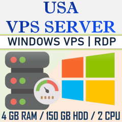 USA Windows VPS RDP Server/ Windows VPS Hosting – 4GB RAM + 150GB HDD – 1 Year