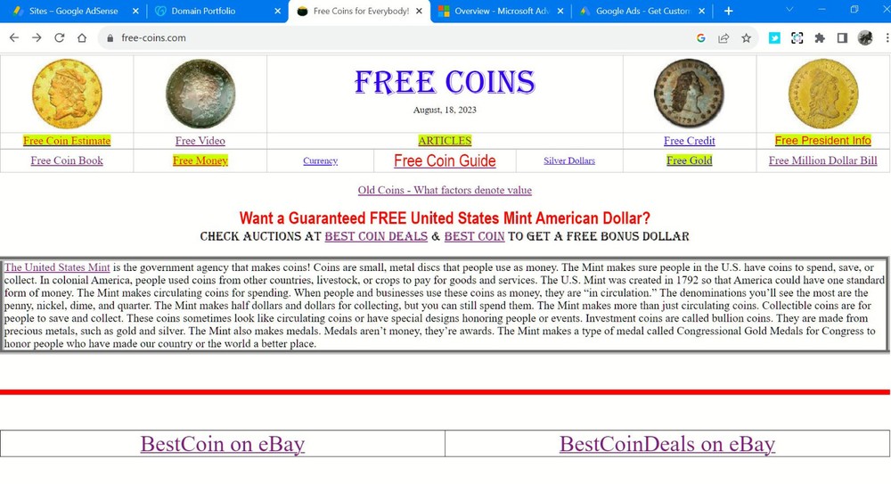 Free-Coins.Com “PREMIUM DOMAIN” INTERNET BUSINESS TO FIND FREE COINS & CURRENCY