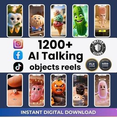 1200+ AI Talking Object Videos | Viral Reels Bundle PLR MRR | Faceless Content