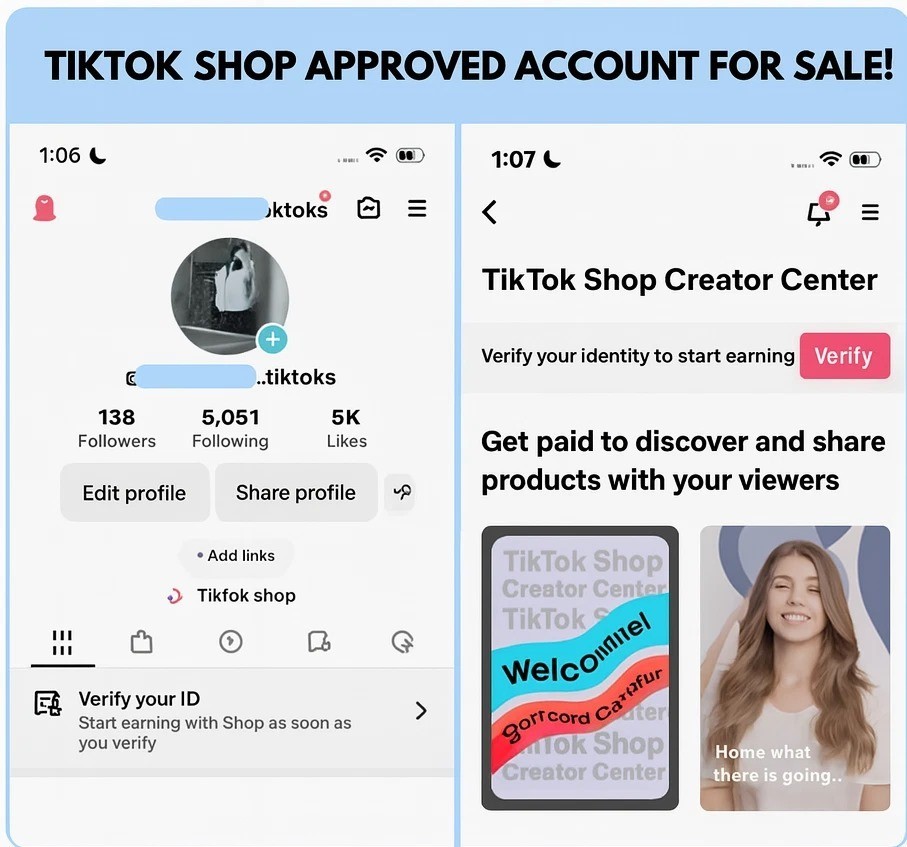 Tik Tok Shop for Creator Acct | Tik Tok Shop Affiliate | Pre-Approved | USA | 5k