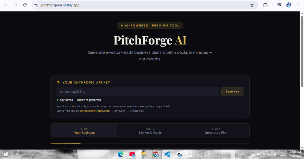 PitchForge AI – Premium Business Plan & Pitch Deck Generator SaaS website