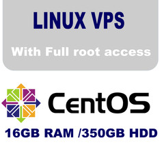 1 YEAR Linux / Centos VPS Server 16GB RAM, 350GB HDD, 24hour support