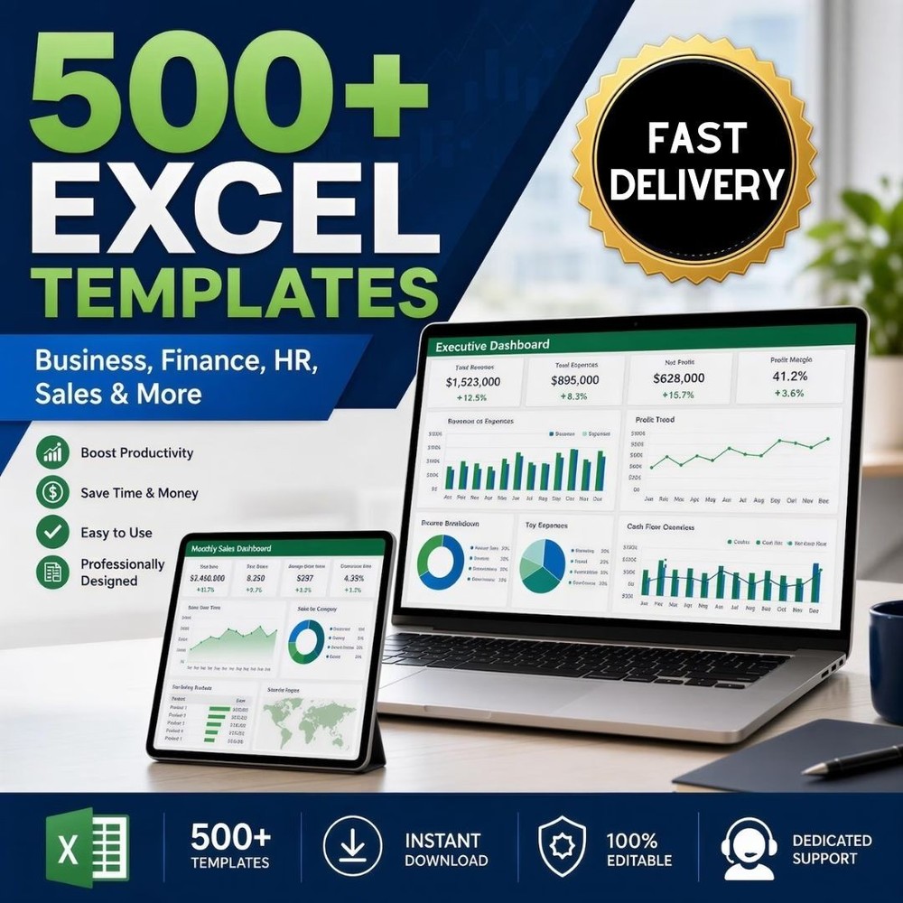 500+ Excel Templates Bundle | Business Finance Budget Planner Spreadsheets 2026✅
