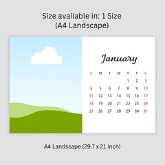Canva 2026 Calendar Template Editable, Minimal Calendar Mockup, Printable Desk