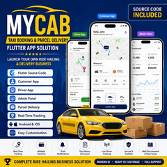 MyCab Taxi Booking & Parcel Delivery Flutter App | Android & iOS | Admin Panel