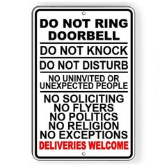 Do Not Ring Doorbell Knock Disturb Deliveries Welcome Sign / Decal / Si187 /