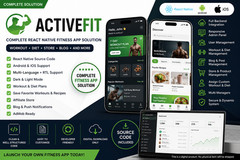 ActiveFit – Fitness React Native App + Admin Panel, iOS Android | Multi-Language