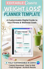 Weight Loss Planner Template Editable Printable Diet Workout Journal 2026