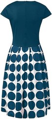 POLKADOT VINTAGE A LINE DRESS – SPRING – CASUAL – SIZE L – BLUE & WHITE