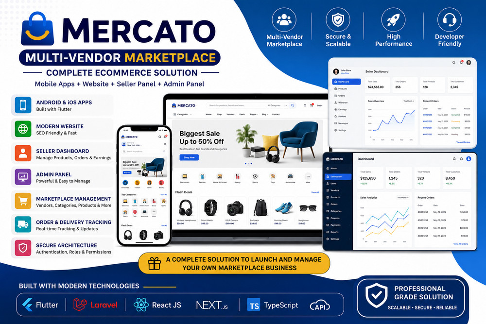 Mercato Multi-Vendor Flutter Marketplace App | Android & iOS | Website + Laravel