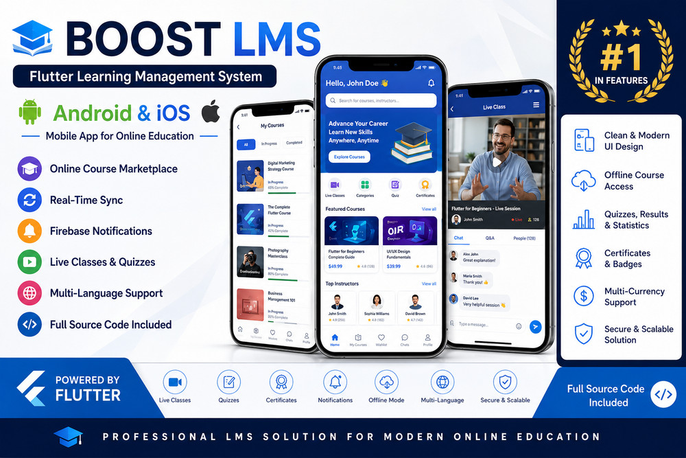 Boost LMS Flutter Mobile App | Android & iOS | Learning Management System