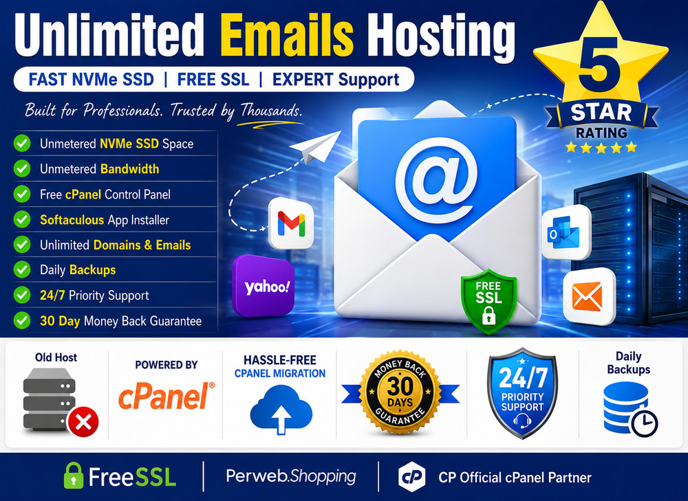 Unlimited Emails Hosting – 💼 SSD Power + SSL + Unlimited Accounts | $14.99/Year