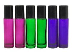 6 colored Stainless Steel Metal Roll on Glass Bottles Roller Ball 10ml 1/3 oz