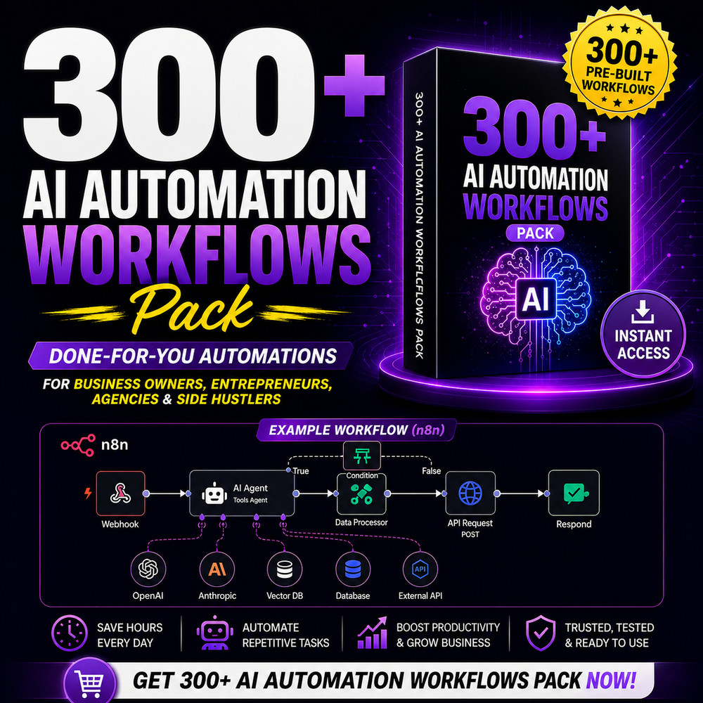 300+ n8n AI Automation Workflows Bundle | AI, CRM, eCommerce, Social Media JSON