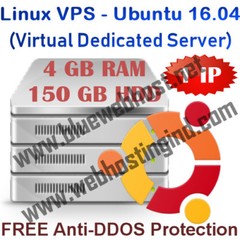 Linux VPS – Ubuntu 16.04 (Virtual Dedicated Server) 4GB RAM + 150GB HDD