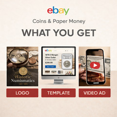 ebay store listing template, logo design and 60 sec video Coins & Paper Money