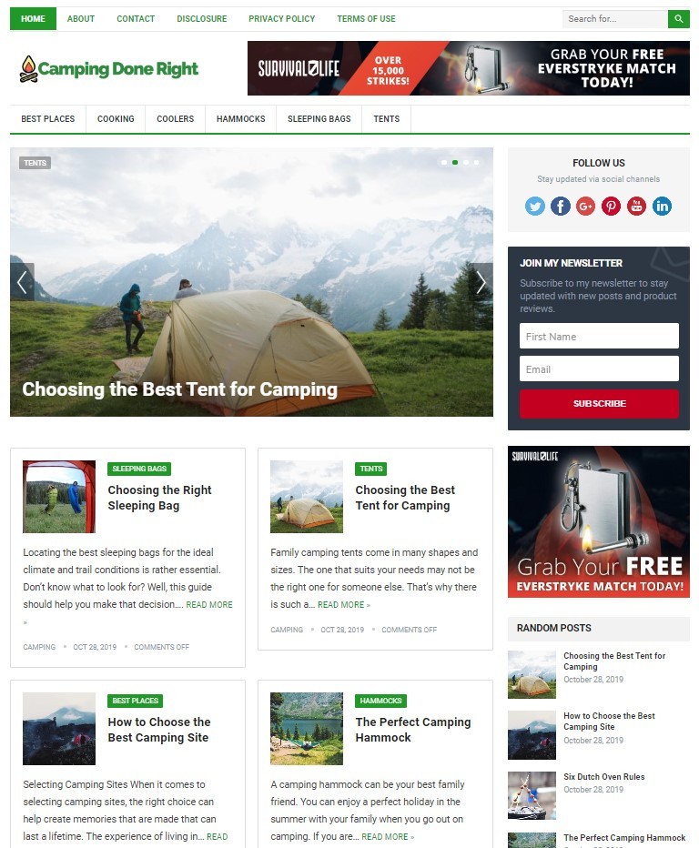 DFY CAMPING WORDPRESS THEME+FREE SETUP PRE-DESIGNED BANNERS AND ADS