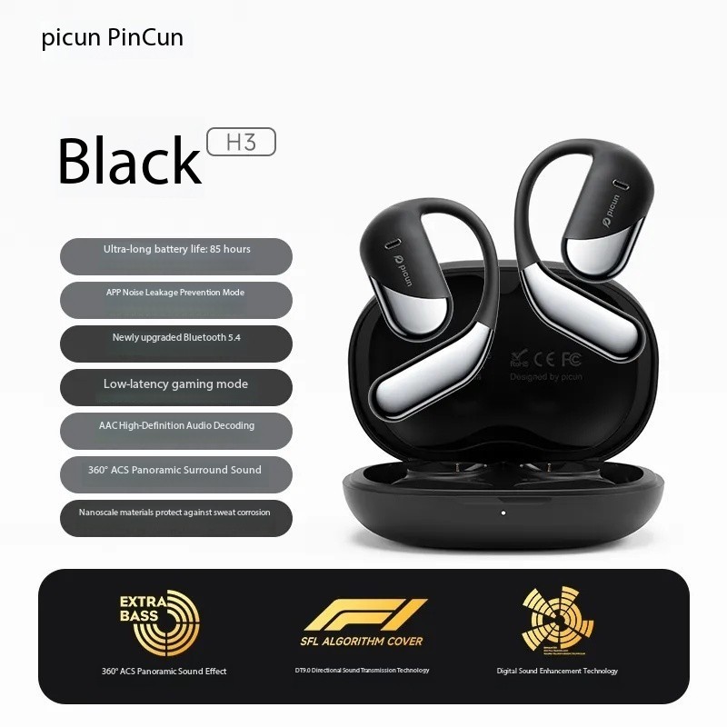 Pincun H3 Clip-On Bluetooth Wireless Earphones Open-Ear Bone Conduction for