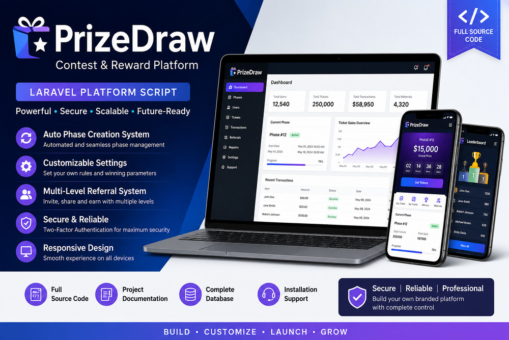 PrizeDraw Superlative Contest & Rewards Platform | PHP Web App | Laravel Admin