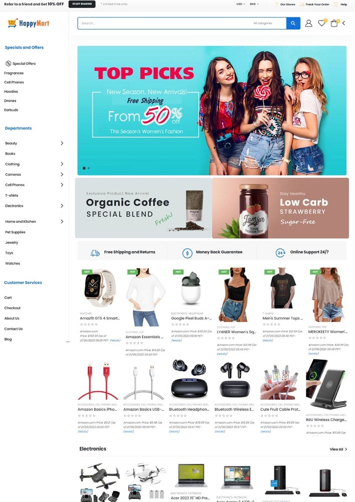 Amazon eBay AliExpress Affiliate / Drop Shipping Commerce Website + Free Hosting