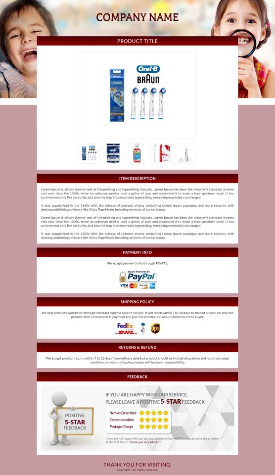 Professional eBay Templates Mobile Responsive eBay Listing Auction Template 2026