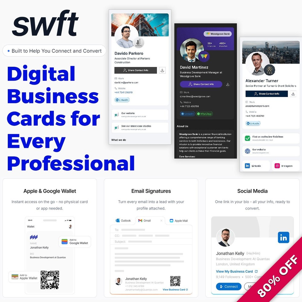 🥷 Digital Business Cards | Apple & Google Wallet, Email Signature | 1-Year
