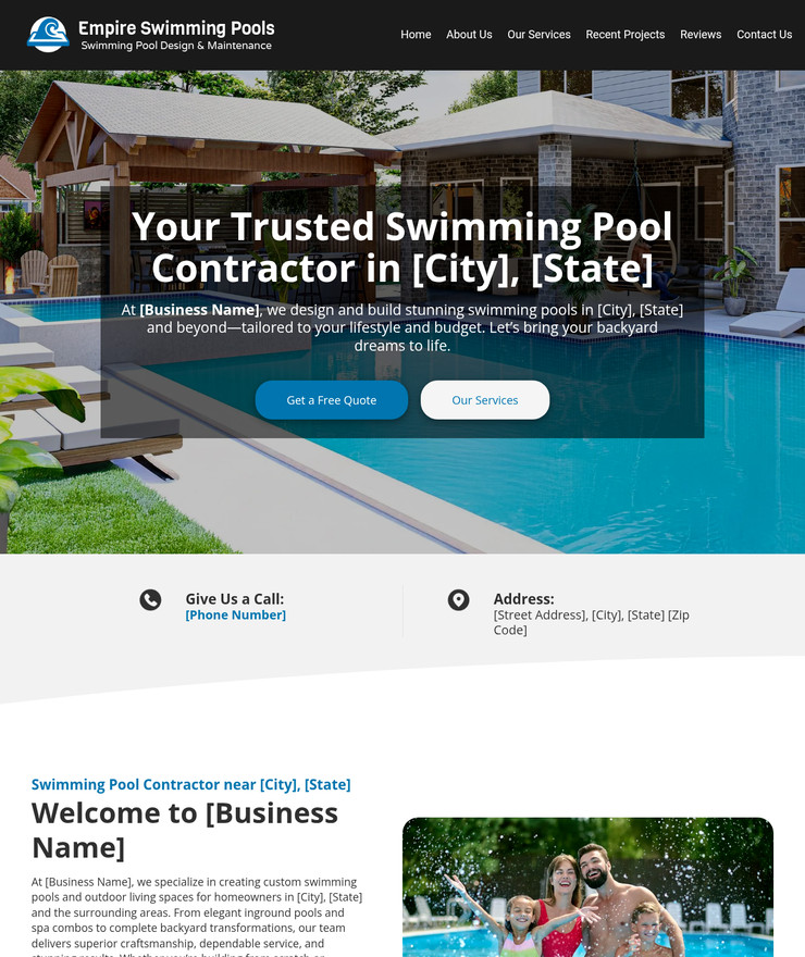 Swimming Pool Contractor Customized Business Website *SEE FULL DESCRIPTION*