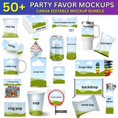 Party Favor Mockup Bundle: Canva Editable Templates (Digital Download)