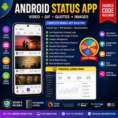 Android Status App + PHP Admin Panel | Video GIF Quotes Image Platform | AdMob