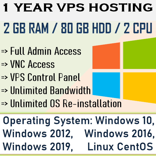 1 Year – VPS Server Virtual Hosting Windows RDP Windows VPS Server VPS Hosting
