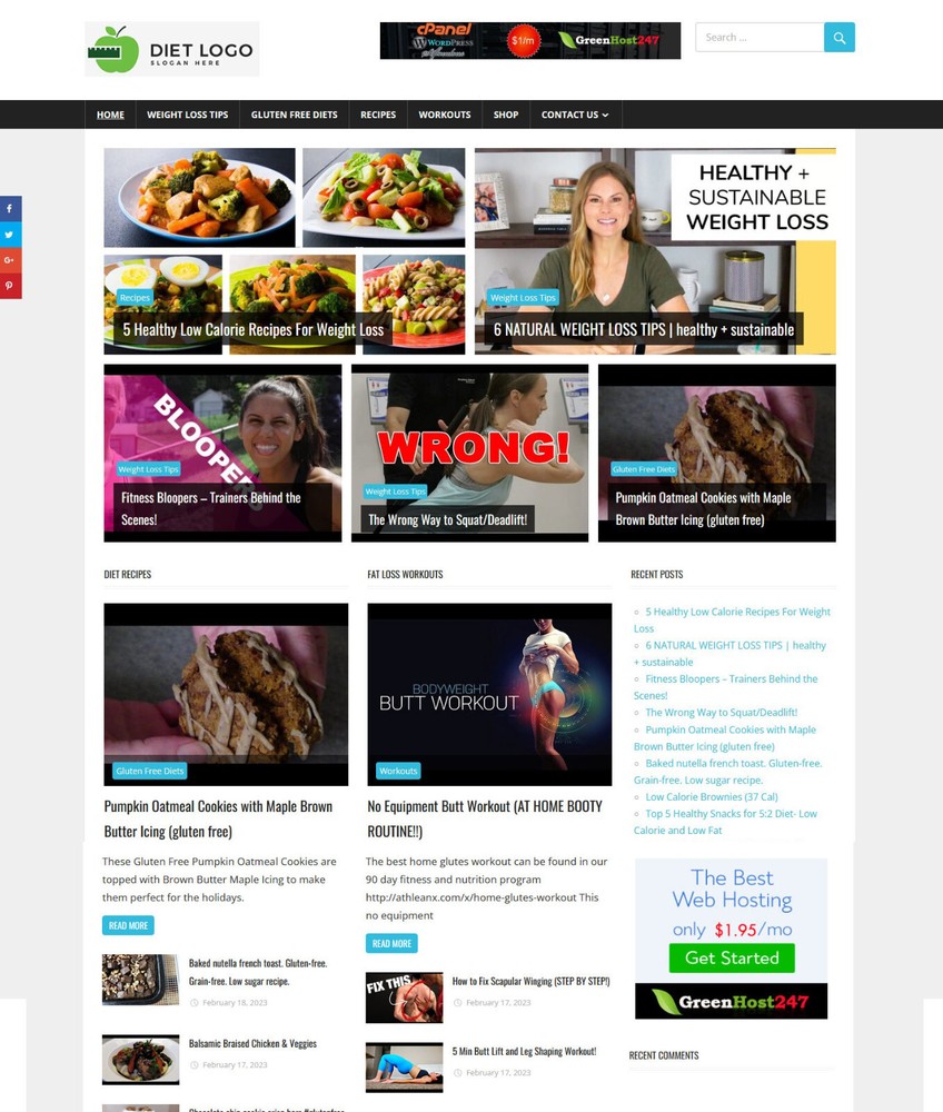 Weight Loss Diet Tips WordPress Website + Free Installation and Hosting