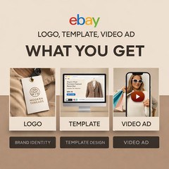 ebay store listing template, logo design and 60 sec video ads clothing store