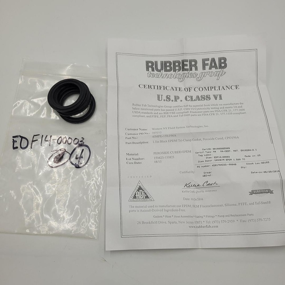 RUBBER FAB 1-1/2″ Black EPDM TRI-CLAMP EDF14-00003 CERTIFIED & *NEW*