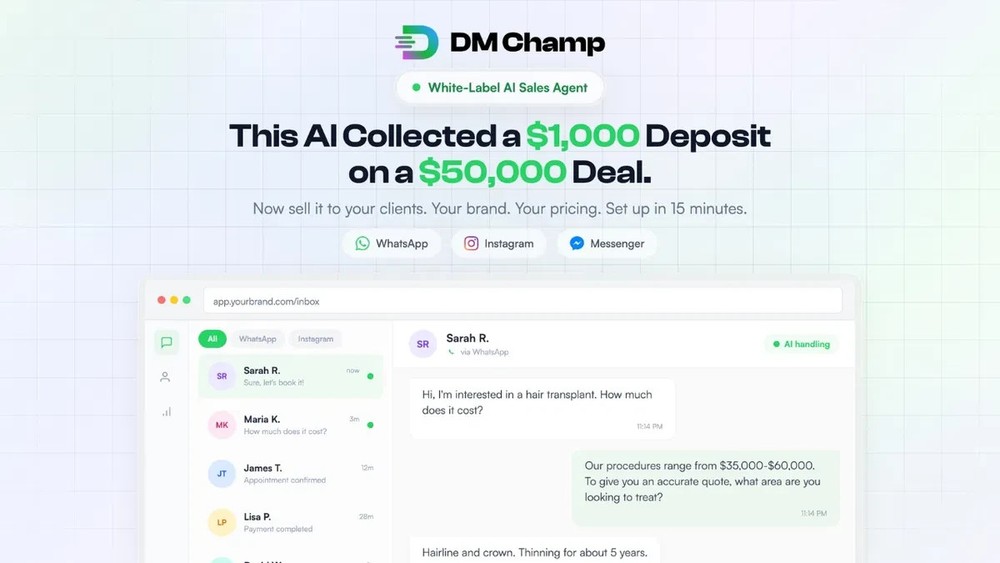 Dm Champ Resell a white-label AI sales agent to your client Life Time Activation