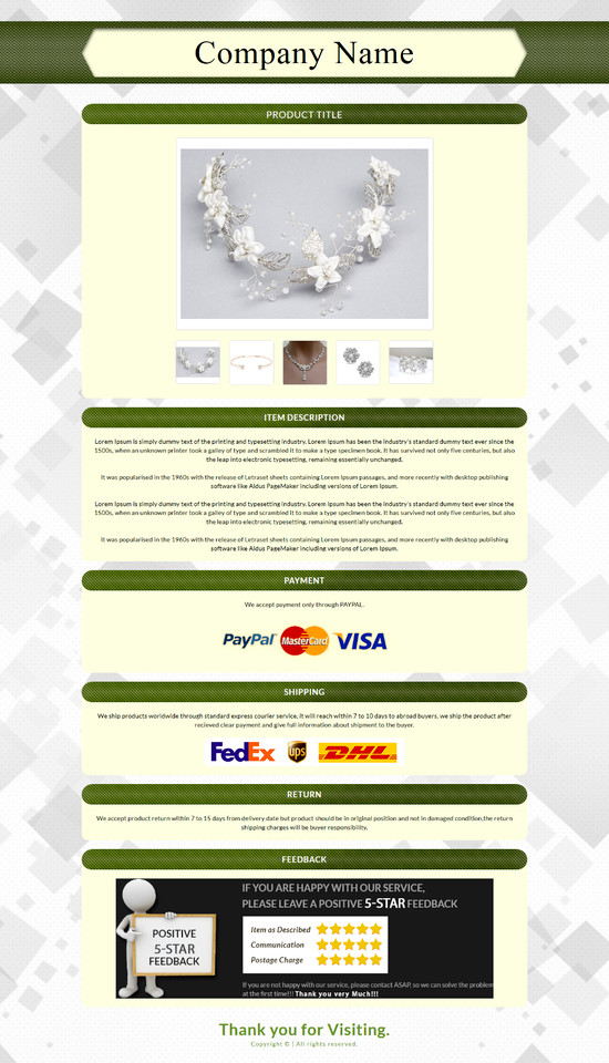 Mobile Responsive HTML eBay Listing Template Auction Template Universal