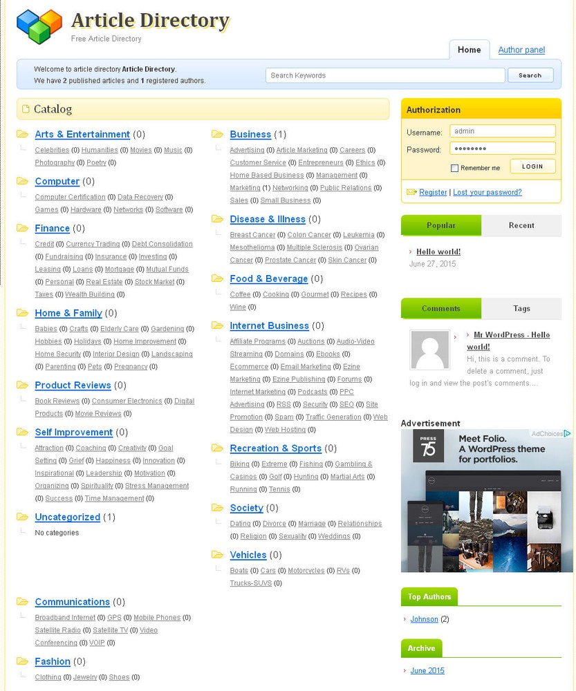 Article Directory Website + Free Hosting