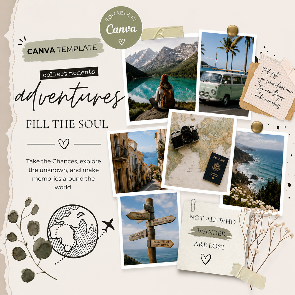 Travel Collage Board Canva Template | Editable Digital Instant Download